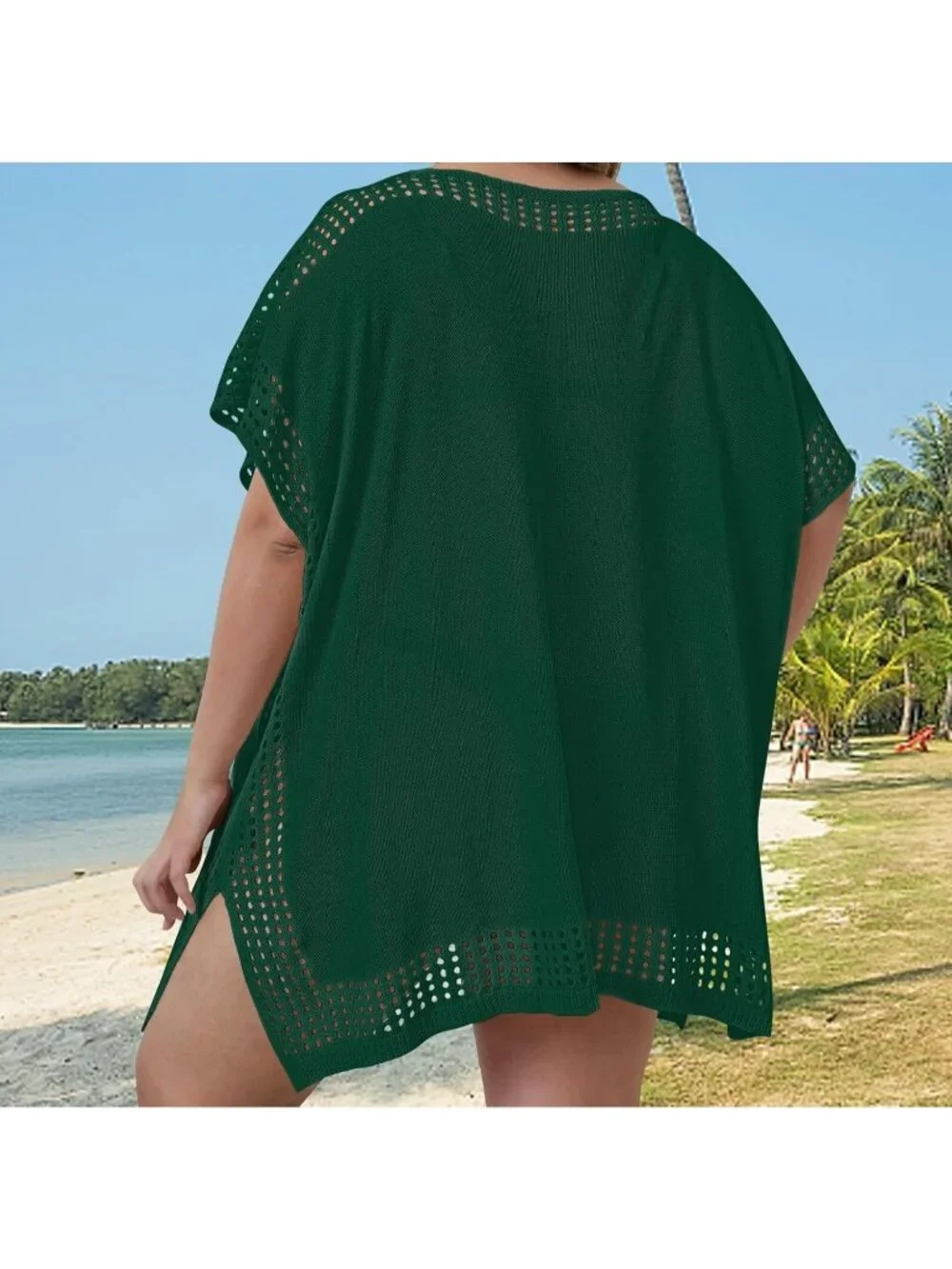 Women's Green One Size Polyester Crochet Summer Swimming And Bath Coverup Dress